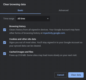 Clear browsing data window for Google Chrome. See instructions above.